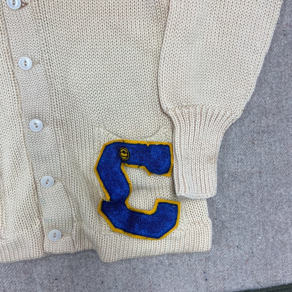 Vintage Letterman Cardigan Mens Medium White 1940s Kagen's - Picture 3 of 12